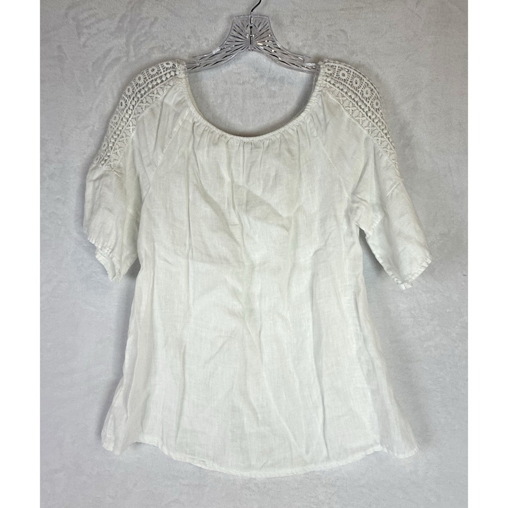 Terzo Millennio White Linen Boho‎ Peasant Blouse Lace Inset Italy Cottagecore Sm